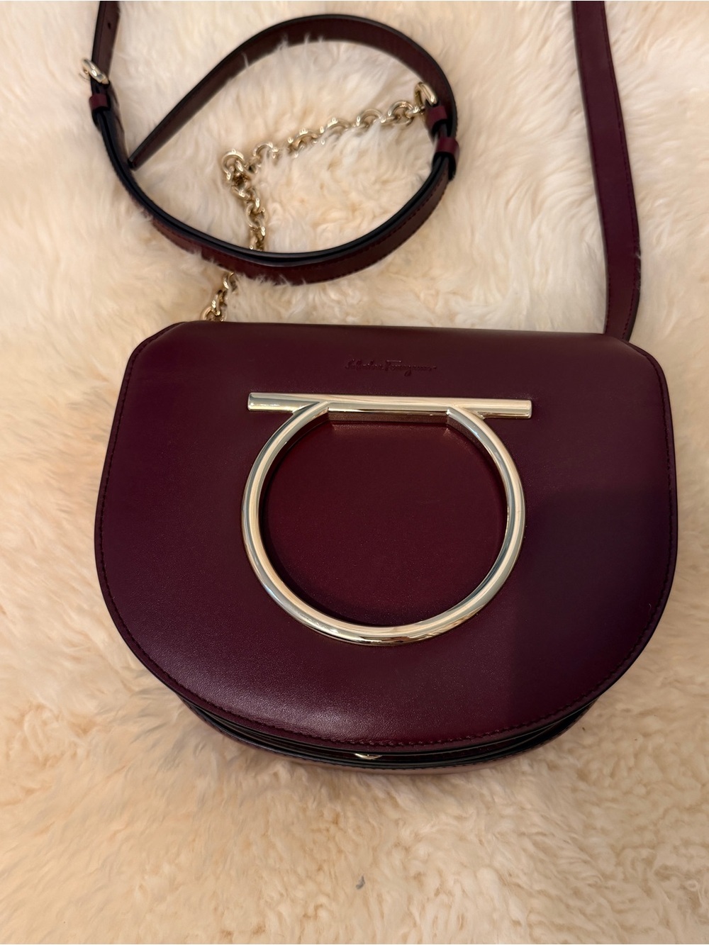 Salvatore Ferragamo Burgundy Leather Gancini Crossbody Bag